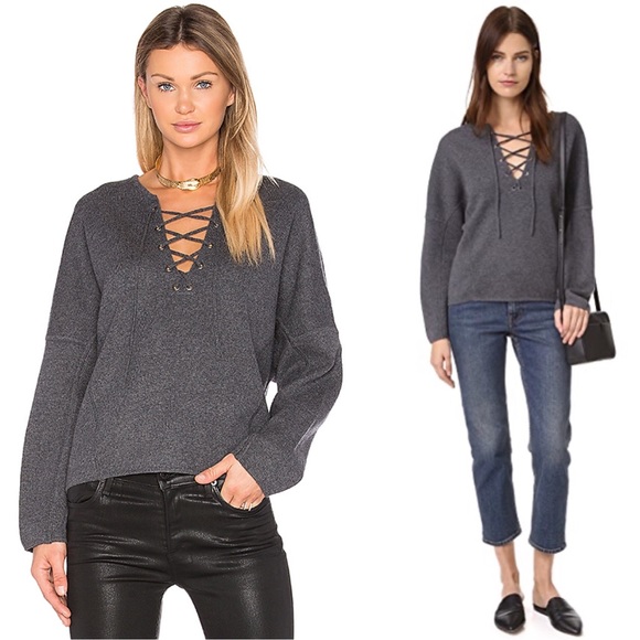Vince Sweaters - Vince Lace Front Gray Wool Cashmere Sweater